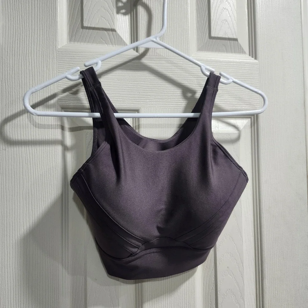Under Armour Infinity Pintuck Mid Sports Bra‎ Gray Brown Women's Medium HeatGear